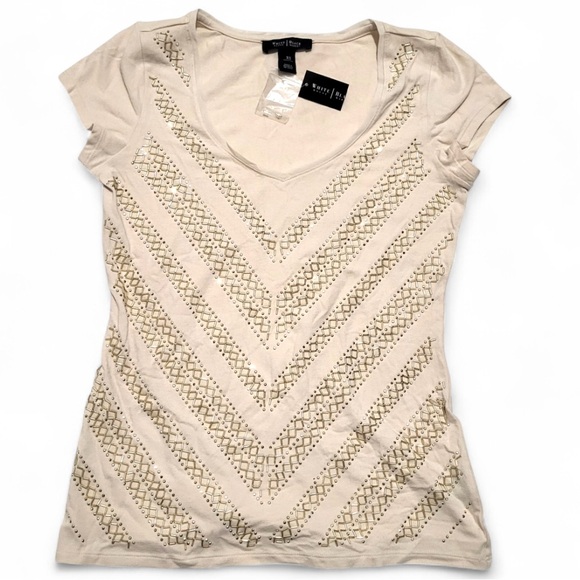 White House Black Market Tops - White House Black Market Women’s Beaded‎ Sequin Sparkle Glam Beige Top size XS